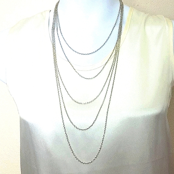 Necklace multiple layered strand chain silver New - Picture 3 of 3